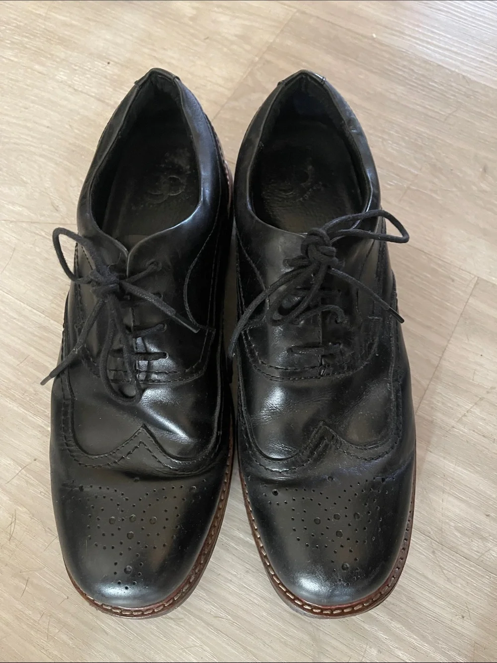 Men's Black Leather Wingtip Derby Dress Shoes